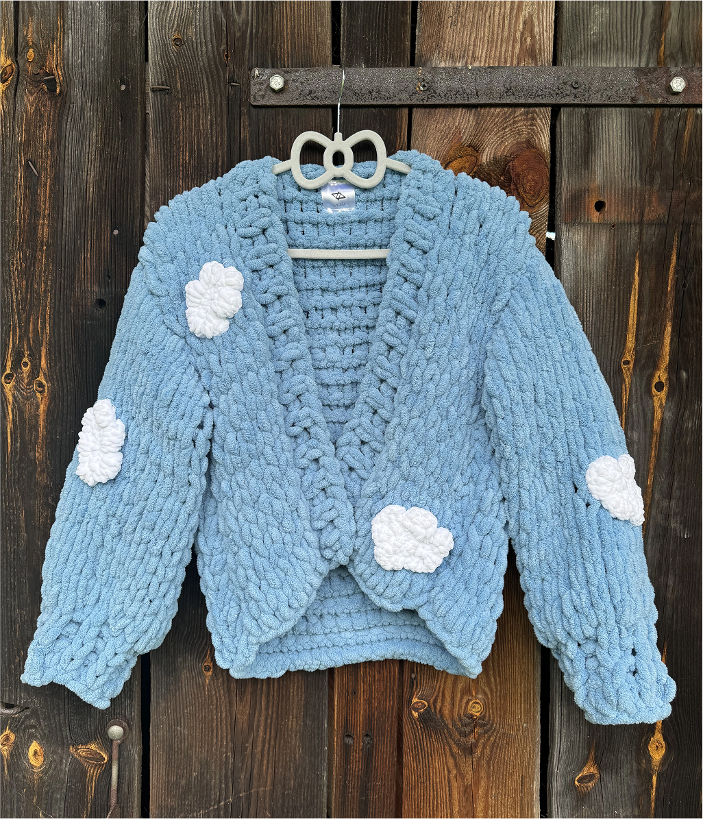 Sweter MORNING SKY Ręcznie Robiony Jasnoniebieski Kardigan